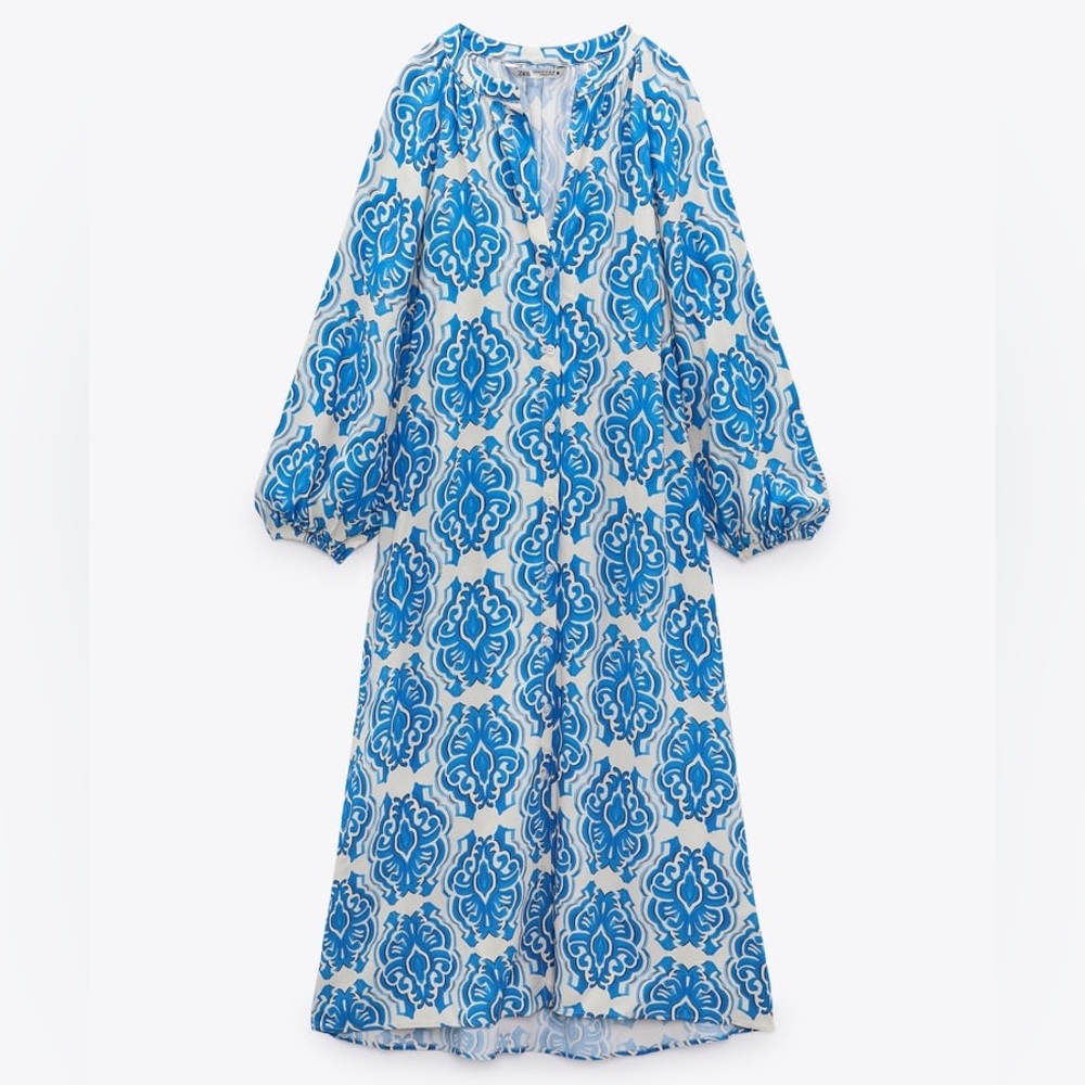 Zara Blue and White Patterned Dress - Picture 10 of 10